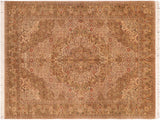Farahan Pak Persian Eliana Taupe/Green Wool Rug - 6'1'' x 9'0''
