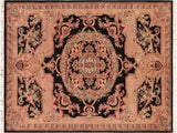 handmade Traditional Firdous Black Pink Hand Knotted RECTANGLE 100% WOOL area rug 6x9