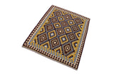 Flat Weave Kilim, Antique, Navaho, Vintage, Handmade, Geometric Kilim Brown Blue Hand-Woven Rectangle 100% Wool Area Rug 6 x 8