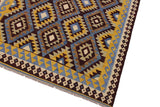 Flat Weave Kilim, Antique, Navaho, Vintage, Handmade, Geometric Kilim Brown Blue Hand-Woven Rectangle 100% Wool Area Rug 6 x 8