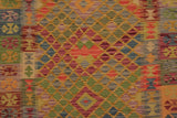 Handmade Geometric Kilim Gold Blue Hand-Woven Rectangle 100% Wool Area Rug 4 X 7