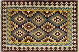 Handmade Geometric Kilim Brown Beige Hand-Woven Rectangle 100% Wool Area Rug 4 X 6