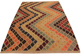 Flat Weave Kilim, Antique, Navaho, Vintage, Handmade, Modern Kilim Tan Beige Hand-Woven Rectangle 100% Wool Area Rug 5 x 7