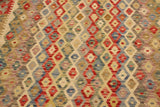 Flat Weave Kilim, Antique, Navaho, Vintage, Handmade, Geometric Kilim Beige Blue Hand-Woven Rectangle 100% Wool Area Rug 5 x 7