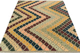 Flat Weave Kilim, Antique, Navaho, Vintage, Handmade, Modern Kilim Gray Gold Hand-Woven Rectangle 100% Wool Area Rug 5 x 7