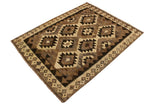 Handmade Geometric Kilim Beige Brown Hand-Woven Rectangle 100% Wool Area Rug 4 X 6