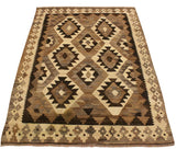 Handmade Geometric Kilim Beige Brown Hand-Woven Rectangle 100% Wool Area Rug 4 X 6