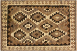 Handmade Geometric Kilim Beige Brown Hand-Woven Rectangle 100% Wool Area Rug 4 X 6