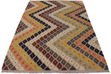 Flat Weave Kilim, Antique, Navaho, Vintage, Handmade, Modern Kilim Gray Beige Hand-Woven Rectangle 100% Wool Area Rug 5 x 7