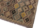 Flat Weave Kilim, Antique, Navaho, Vintage, Handmade, Geometric Kilim Tan Green Hand-Woven Rectangle 100% Wool Area Rug 6 x 8