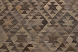 Flat Weave Kilim, Antique, Navaho, Vintage, Handmade, Geometric Kilim Tan Gray Hand-Woven Rectangle 100% Wool Area Rug 6 x 8