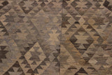 Flat Weave Kilim, Antique, Navaho, Vintage, Handmade, Geometric Kilim Tan Gray Hand-Woven Rectangle 100% Wool Area Rug 6 x 8