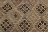 Flat Weave Kilim, Antique, Navaho, Vintage, Handmade, Geometric Kilim Tan Gray Hand-Woven Rectangle 100% Wool Area Rug 5 x 7