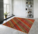 handmade Geometric Balouchi Orange Blue Hand Knotted RECTANGLE 100% WOOL area rug 3' x 5'