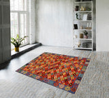 handmade Geometric Balouchi Orange Blue Hand Knotted RECTANGLE 100% WOOL area rug 3' x 5'