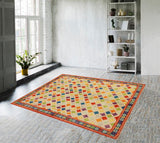 handmade Geometric Balouchi Beige Teal Hand Knotted RECTANGLE 100% WOOL area rug 5' x 7'