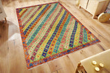 handmade Geometric Balouchi Green Orange Hand Knotted RECTANGLE 100% WOOL area rug 5' x 7'