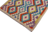 Flat Weave Kilim, Antique, Navaho, Vintage, Handmade, Geometric Kilim Beige Blue Hand-Woven Rectangle 100% Wool Area Rug 3 x 5