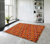 handmade Geometric Balouchi Orange Brown Hand Knotted RECTANGLE 100% WOOL area rug 5' x 7'