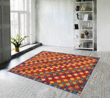 handmade Geometric Balouchi Orange Blue Hand Knotted RECTANGLE 100% WOOL area rug 5' x 7'