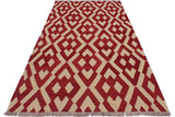 Flat Weave Kilim, Antique, Navaho, Vintage, Handmade, Modern Kilim Red Beige Hand-Woven Rectangle 100% Wool Area Rug 4 x 6