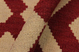 Flat Weave Kilim, Antique, Navaho, Vintage, Handmade, Modern Kilim Red Beige Hand-Woven Rectangle 100% Wool Area Rug 4 x 6