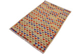 Flat Weave Kilim, Antique, Navaho, Vintage, Handmade, Modern Kilim Beige Blue Hand-Woven Rectangle 100% Wool Area Rug 3 x 5