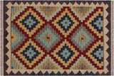 Handmade Geometric Kilim Brown Tan Hand-Woven Rectangle 100% Wool Area Rug 3 X 5