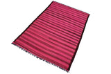 Flat Weave Kilim, Antique, Navaho, Vintage, Handmade, Modern Kilim Pink Brown Hand-Woven Rectangle 100% Wool Area Rug 6 x 9