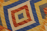 Handmade Geometric Kilim Beige Blue Hand-Woven Rectangle 100% Wool Area Rug 3 X 6