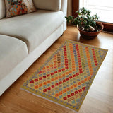 Handmade Geometric Kilim Gold Gray Hand-Woven Rectangle 100% Wool Area Rug 3 X 5