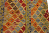 Handmade Geometric Kilim Gold Gray Hand-Woven Rectangle 100% Wool Area Rug 3 X 5