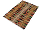 Flat Weave Kilim, Antique, Navaho, Vintage, Handmade, Modern Kilim Rust Gold Hand-Woven Rectangle 100% Wool Area Rug 6 x 8