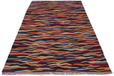 Flat Weave Kilim, Antique, Navaho, Vintage, Handmade, Modern Kilim Blue Red Hand-Woven Rectangle 100% Wool Area Rug 5 x 7