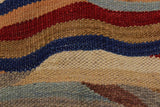 Flat Weave Kilim, Antique, Navaho, Vintage, Handmade, Modern Kilim Red Blue Hand-Woven Rectangle 100% Wool Area Rug 5 x 7