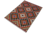 Flat Weave Kilim, Antique, Navaho, Vintage, Handmade, Modern Kilim Pink Rust Hand-Woven Rectangle 100% Wool Area Rug 5 x 7