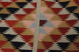 Flat Weave Kilim, Antique, Navaho, Vintage, Handmade, Modern Kilim Pink Rust Hand-Woven Rectangle 100% Wool Area Rug 5 x 7