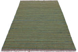 Flat Weave Kilim, Antique, Navaho, Vintage, Handmade, Modern Kilim Green Blue Hand-Woven Rectangle 100% Wool Area Rug 4 x 5