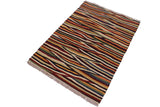 Flat Weave Kilim, Antique, Navaho, Vintage, Handmade, Modern Kilim Tan Blue Hand-Woven Rectangle 100% Wool Area Rug 3 x 4