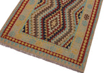 Flat Weave Kilim, Antique, Navaho, Vintage, Handmade, Geometric Kilim Tan Blue Hand-Woven Rectangle 100% Wool Area Rug 4 x 6