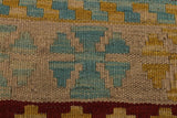 Flat Weave Kilim, Antique, Navaho, Vintage, Handmade, Geometric Kilim Tan Blue Hand-Woven Rectangle 100% Wool Area Rug 4 x 6