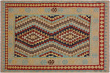 Tribal Turkish Kilim Candice Hand-Woven Wool Rug - 4'3'' x 6'2''