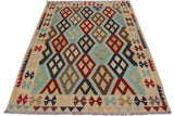 Flat Weave Kilim, Antique, Navaho, Vintage, Handmade, Geometric Kilim Ivory Brown Hand-Woven Rectangle 100% Wool Area Rug 5 x 7