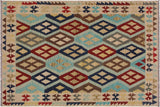 Bohemian Turkish Kilim Candy Hand-Woven Wool Rug - 5'3'' x 6'8''