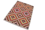 Flat Weave Kilim, Antique, Navaho, Vintage, Handmade, Modern Kilim Gray Red Hand-Woven Rectangle 100% Wool Area Rug 5 x 6