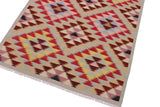 Flat Weave Kilim, Antique, Navaho, Vintage, Handmade, Modern Kilim Gray Red Hand-Woven Rectangle 100% Wool Area Rug 5 x 6