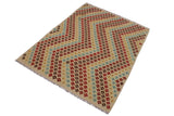 Flat Weave Kilim, Antique, Navaho, Vintage, Handmade, Modern Kilim Tan Red Hand-Woven Rectangle 100% Wool Area Rug 5 x 7