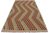 Flat Weave Kilim, Antique, Navaho, Vintage, Handmade, Modern Kilim Tan Red Hand-Woven Rectangle 100% Wool Area Rug 5 x 7