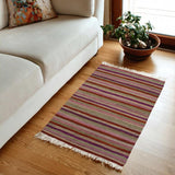 Flat Weave Kilim, Antique, Navaho, Vintage, Handmade, Modern Kilim Rust Purple Hand-Woven Rectangle 100% Wool Area Rug 3 x 4