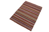 Flat Weave Kilim, Antique, Navaho, Vintage, Handmade, Modern Kilim Rust Purple Hand-Woven Rectangle 100% Wool Area Rug 3 x 4